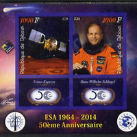 Djibouti 2014 50th Anniversary of European Space Agency - Venus Express & Hans Wilhelm Schlegel imperf sheetlet containing 2 values plus 2 label unmounted mint