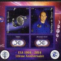 Djibouti 2014 50th Anniversary of European Space Agency - Giotto & Alexander Gerst perf sheetlet containing 2 values plus 2 label unmounted mint