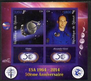 Djibouti 2014 50th Anniversary of European Space Agency - Giotto & Alexander Gerst perf sheetlet containing 2 values plus 2 label unmounted mint