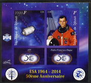 Djibouti 2014 50th Anniversary of European Space Agency - ATV & Pedro Francisco Duque imperf sheetlet containing 2 values plus 2 label unmounted mint