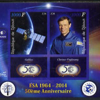 Djibouti 2014 50th Anniversary of European Space Agency - Galileo & Christer Fuglesang imperf sheetlet containing 2 values plus 2 label unmounted mint