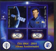 Djibouti 2014 50th Anniversary of European Space Agency - Galileo & Christer Fuglesang imperf sheetlet containing 2 values plus 2 label unmounted mint