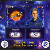 Djibouti 2014 50th Anniversary of European Space Agency - BepiColombo & Leopold Eyharts perf sheetlet containing 2 values plus 2 label unmounted mint