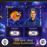 Djibouti 2014 50th Anniversary of European Space Agency - BepiColombo & Leopold Eyharts imperf sheetlet containing 2 values plus 2 label unmounted mint