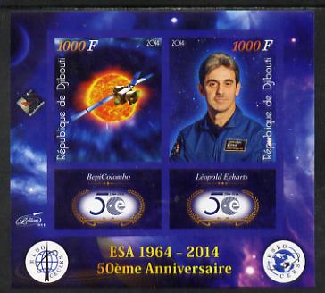 Djibouti 2014 50th Anniversary of European Space Agency - BepiColombo & Leopold Eyharts imperf sheetlet containing 2 values plus 2 label unmounted mint