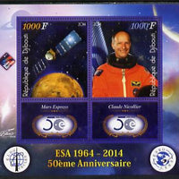 Djibouti 2014 50th Anniversary of European Space Agency - Mars Express & Claude Nicollier perf sheetlet containing 2 values plus 2 label unmounted mint