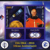 Djibouti 2014 50th Anniversary of European Space Agency - Mars Express & Claude Nicollier imperf sheetlet containing 2 values plus 2 label unmounted mint