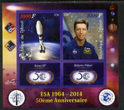 Djibouti 2014 50th Anniversary of European Space Agency - Soyuz-ST & Roberto Vittori perf sheetlet containing 2 values plus 2 label unmounted mint