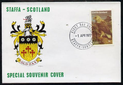 Staffa 1977 Rough Legged Buzzard perf 15p on Official unaddressed cover with first day cancel
