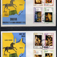 Dhufar 1974 UPU Centenary (Paintings of Nudes) perf set of 8 values (3b to 30b) on 2 special covers with first day cancels