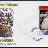 Bernera 1978 Coronation 25th Anniversary imperf souvenir sheet (£1 value) The Queen on special cover with first day cancels