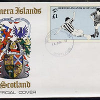 Bernera 1982 Football World Cup imperf souvenir sheet (£1 value) on special cover with first day cancels
