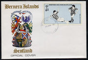 Bernera 1982 Football World Cup imperf souvenir sheet (£1 value) on special cover with first day cancels