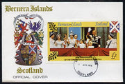 Bernera 1978 Coronation 25th Anniversary imperf deluxe sheet (£2 value) Royal Family on Balcony, on special cover with first day cancels