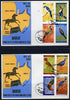 Dhufar 1972 Birds #3 (Shrike, Toucan, Woodpecker, etc) perf set of 8 values on 2 special covers with first day cancels