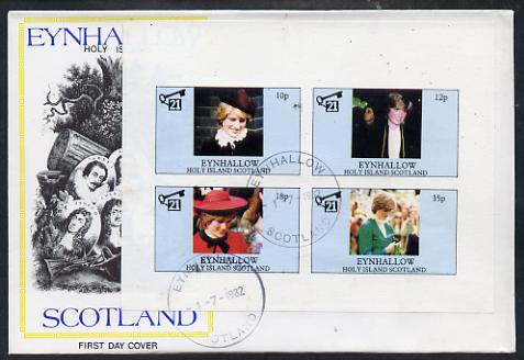 Eynhallow 1982 Princess Di's 21st Birthday imperf sheetlet containing set of 4 values on special cover with first day cancels