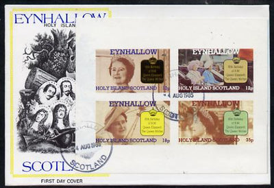 Eynhallow 1985 Life & Times of HM Queen Mother imperf sheetlet of 4 values on special cover with first day cancels