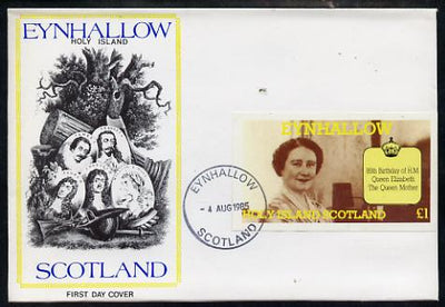 Eynhallow 1985 Life & Times of HM Queen Mother imperf souvenir sheet (£1 value) on special cover with first day cancels