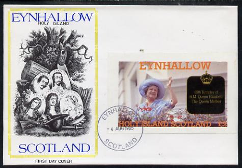 Eynhallow 1985 Life & Times of HM Queen Mother imperf deluxe sheet (£2 value) on special cover with first day cancels