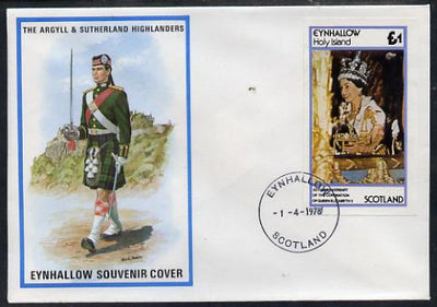 Eynhallow 1978 Coronation 25th Anniversary imperf souvenir sheet (£1 value) on special cover with first day cancels