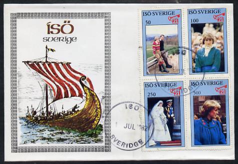 Iso - Sweden 1982 Princess Di's 21st Birthday perf sheetlet containing complete set of 4 values on special cover with first day cancels