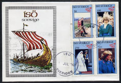 Iso - Sweden 1982 Princess Di's 21st Birthday perf sheetlet containing complete set of 4 values on special cover with first day cancels