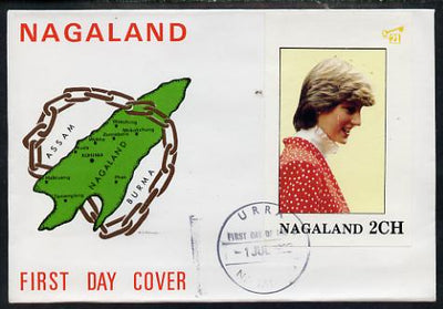 Nagaland 1982 Princess Di's 21st Birthday imperf deluxe sheet (2ch value) on special cover with first day cancels