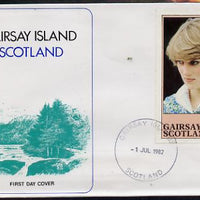 Gairsay 1982 Princess Di's 21st Birthday imperf souvenir sheet (£1 value) on special cover with first day cancels
