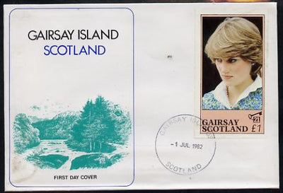 Gairsay 1982 Princess Di's 21st Birthday imperf souvenir sheet (£1 value) on special cover with first day cancels