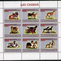 Ivory Coast 2009 Dogs perf sheetlet containing 9 values unmounted mint