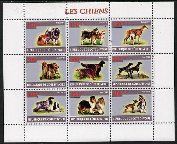 Ivory Coast 2009 Dogs perf sheetlet containing 9 values unmounted mint