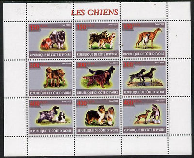 Ivory Coast 2009 Dogs perf sheetlet containing 9 values unmounted mint