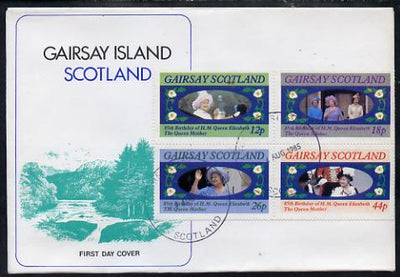 Gairsay 1980 Queen Mother's 80th Birthday perf sheetlet containing set of 4 values on special cover with first day cancels