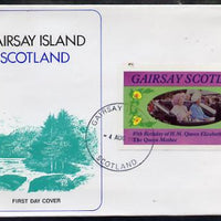 Gairsay 1985 Life & Times of HM Queen Mother imperf souvenir sheet (£1 value) on special cover with first day cancels
