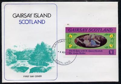Gairsay 1985 Life & Times of HM Queen Mother imperf souvenir sheet (£1 value) on special cover with first day cancels