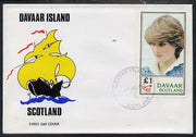 Davaar Island 1982 Princess Di's 21st Birthday imperf souvenir sheet (£1 value) on special cover with first day cancels