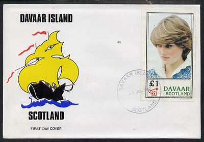 Davaar Island 1982 Princess Di's 21st Birthday imperf souvenir sheet (£1 value) on special cover with first day cancels