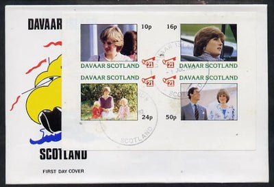 Davaar Island 1982 Princess Di's 21st Birthday imperf sheetlet containing complete set of 4 values on special cover with first day cancels