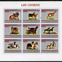 Ivory Coast 2009 Dogs imperf sheetlet containing 9 values unmounted mint