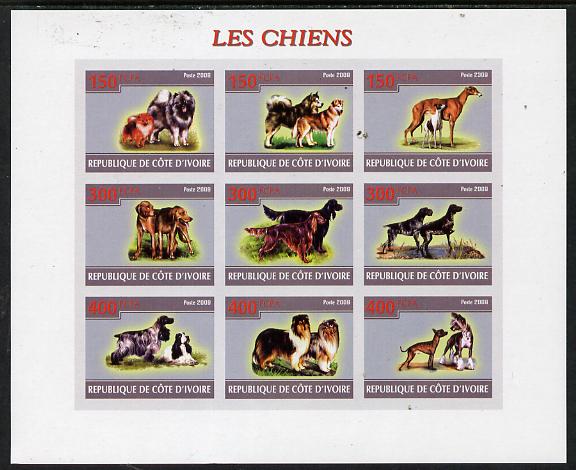 Ivory Coast 2009 Dogs imperf sheetlet containing 9 values unmounted mint