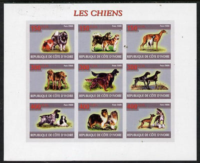 Ivory Coast 2009 Dogs imperf sheetlet containing 9 values unmounted mint