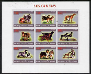 Ivory Coast 2009 Dogs imperf sheetlet containing 9 values unmounted mint