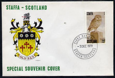 Staffa 1979 Owls - Little Owl 25p perf on cover with first day cancel