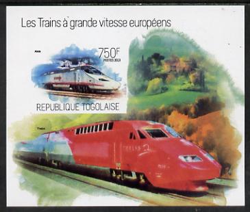 Togo 2013 European High Speed Trains - Alvia imperf s/sheet unmounted mint. Note this item is privately produced and is offered purely on its thematic appeal
