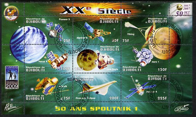 Djibouti 2009 50th Anniversary of Sputnik #01 perf sheetlet containing 9 values fine cto used