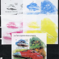 Togo 2013 European High Speed Trains - Alvia s/sheet - the set of 5 imperf progressive proofs comprising the 4 individual colours plus all 4-colour composite, unmounted mint
