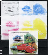 Togo 2013 European High Speed Trains - Alvia s/sheet - the set of 5 imperf progressive proofs comprising the 4 individual colours plus all 4-colour composite, unmounted mint