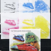 Togo 2013 European High Speed Trains - TGV Duplex s/sheet - the set of 5 imperf progressive proofs comprising the 4 individual colours plus all 4-colour composite, unmounted mint