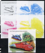 Togo 2013 European High Speed Trains - TGV Duplex s/sheet - the set of 5 imperf progressive proofs comprising the 4 individual colours plus all 4-colour composite, unmounted mint