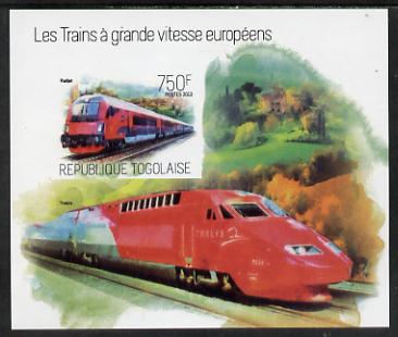 Togo 2013 European High Speed Trains - Railjet imperf s/sheet unmounted mint. Note this item is privately produced and is offered purely on its thematic appeal
